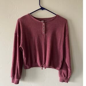 Girls Ribbed Maroon Long Sleeved Top